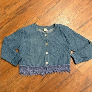 VINTAGE Bridge Blue Denim Top with Lace Trim
